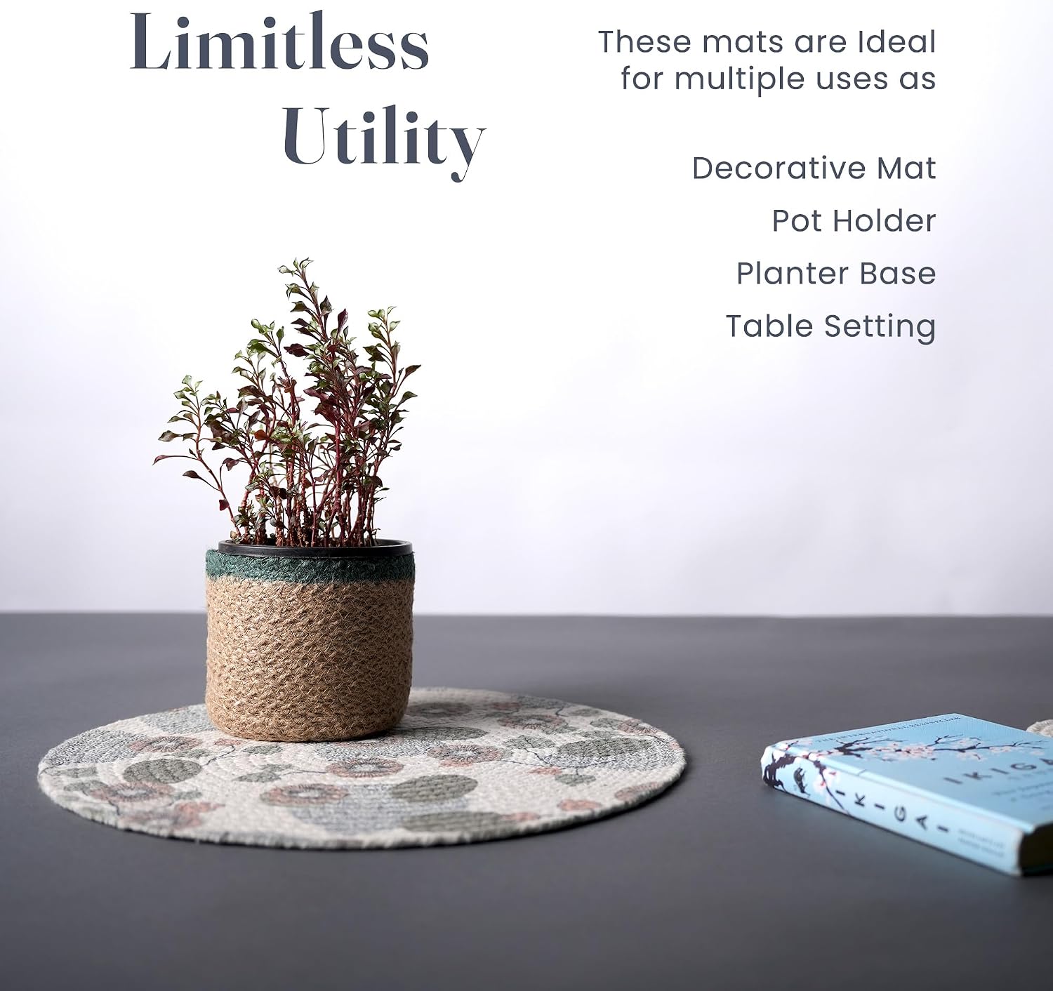 The Fine Living Braided Cotton Placemats, Round Table Mats, Set of 6,13.5" | Washable Anti-Slip Heat Resistant Braided