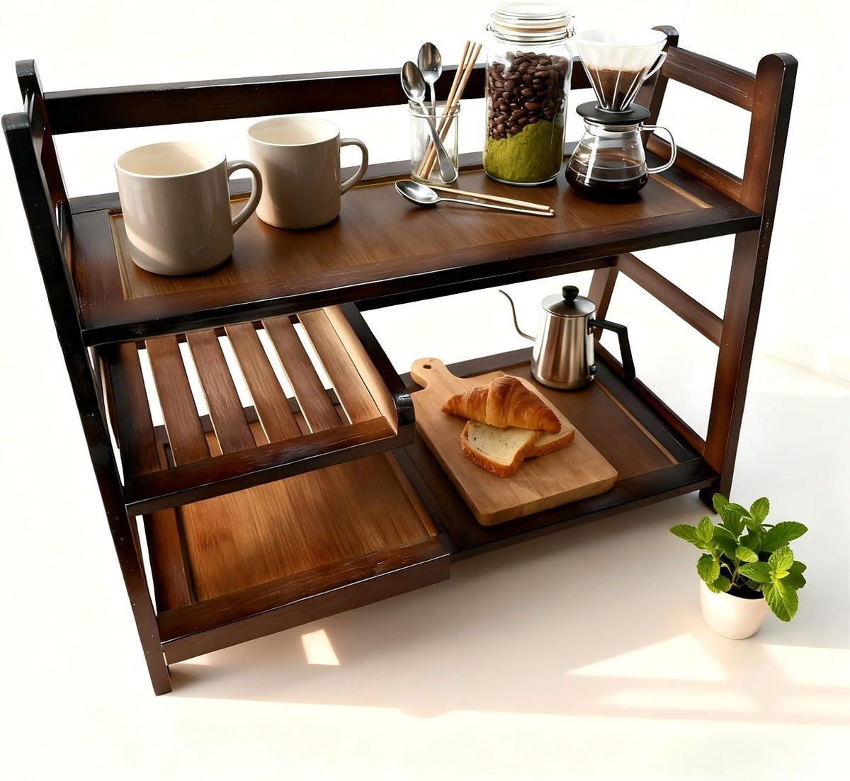 3 Tier Bamboo Matcha Station, coffee station organizer Shelf | for Kitchen Countertop, Tea Bar - Matcha Powder, Tools &