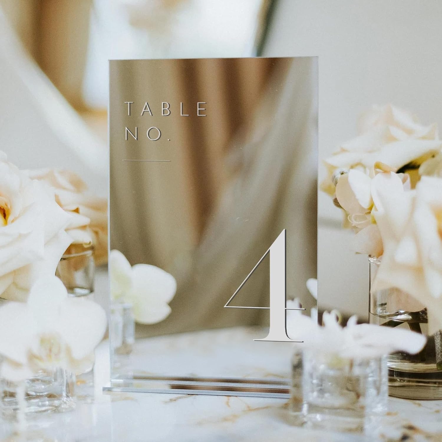 Sliver Wedding Table Numbers 1-15 with Stands, 5"x7" Sliver Mirror Acrylic Table Numbers for Wedding Reception (Sliver