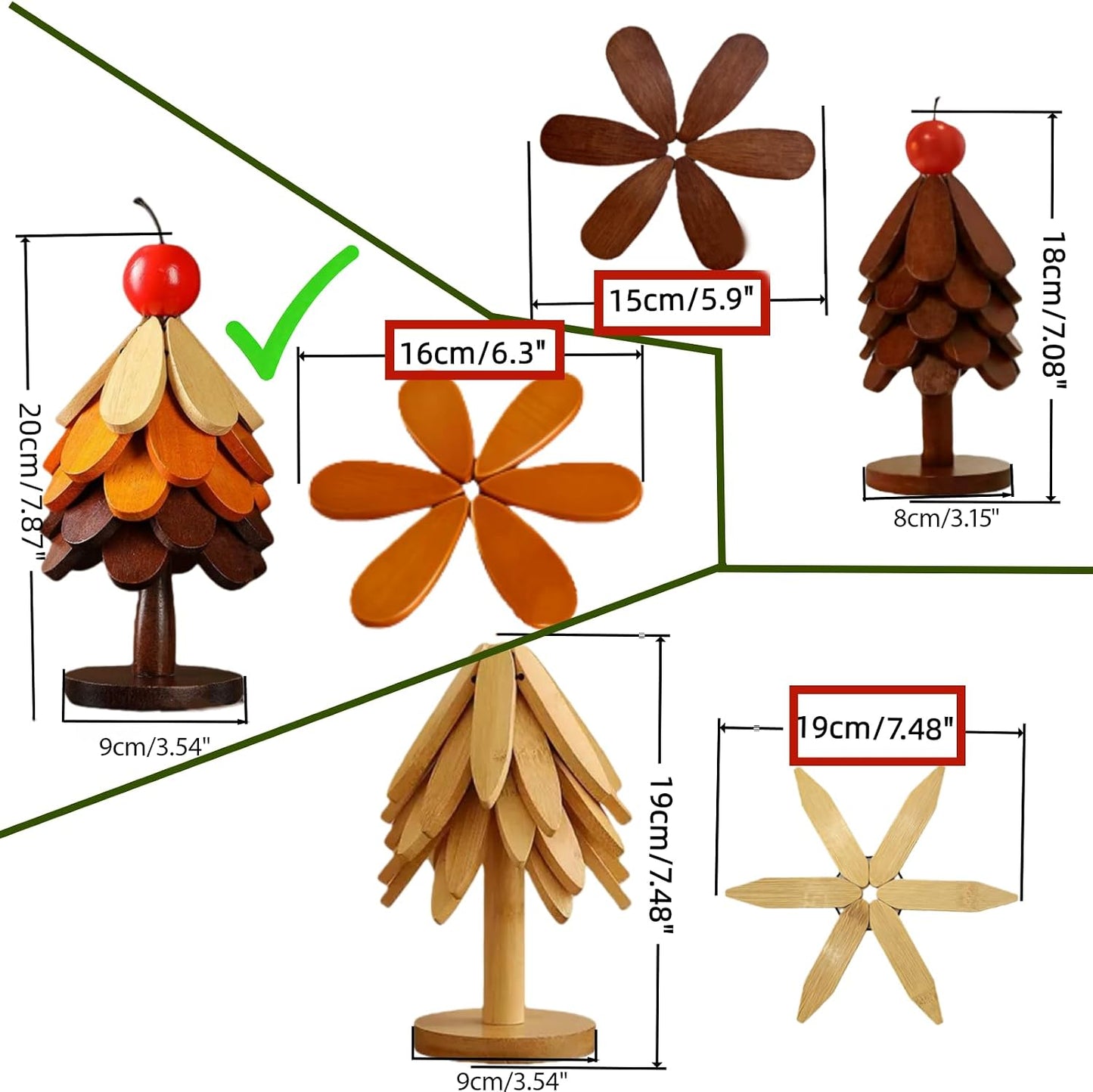 Christmas Stand / Wooden Trivets for Hot Dishes / Rainbow-colored / Set of 5
