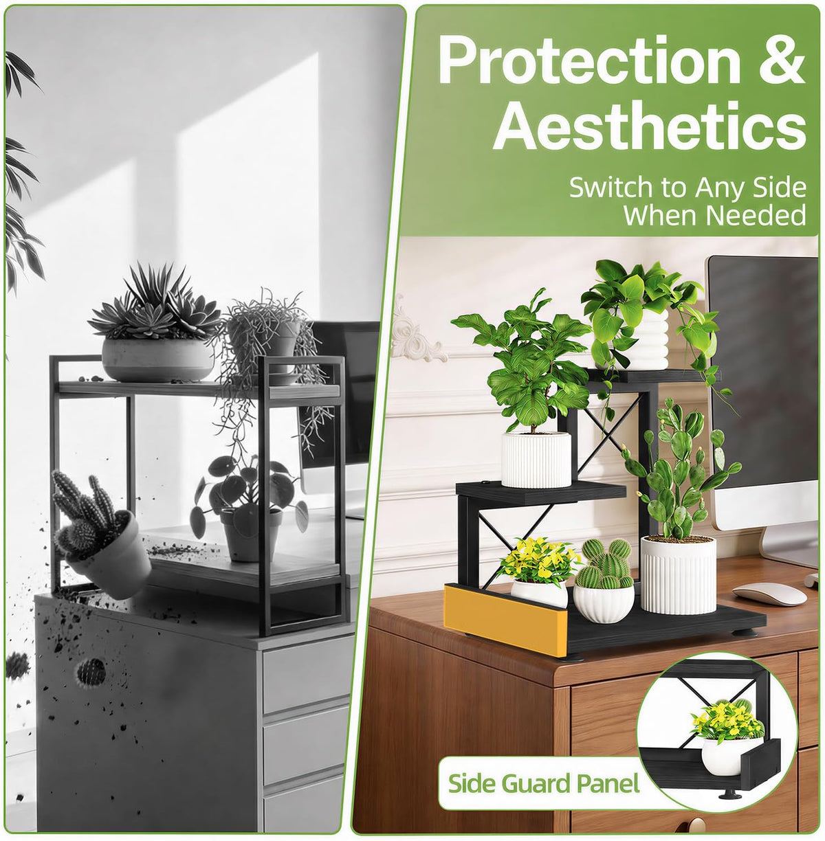iDavosic.ly Table Top Small Plant Stand, Succulent Holder for Desk, Black | 3 Tier Flower Pot Shelf for Desktop, Space