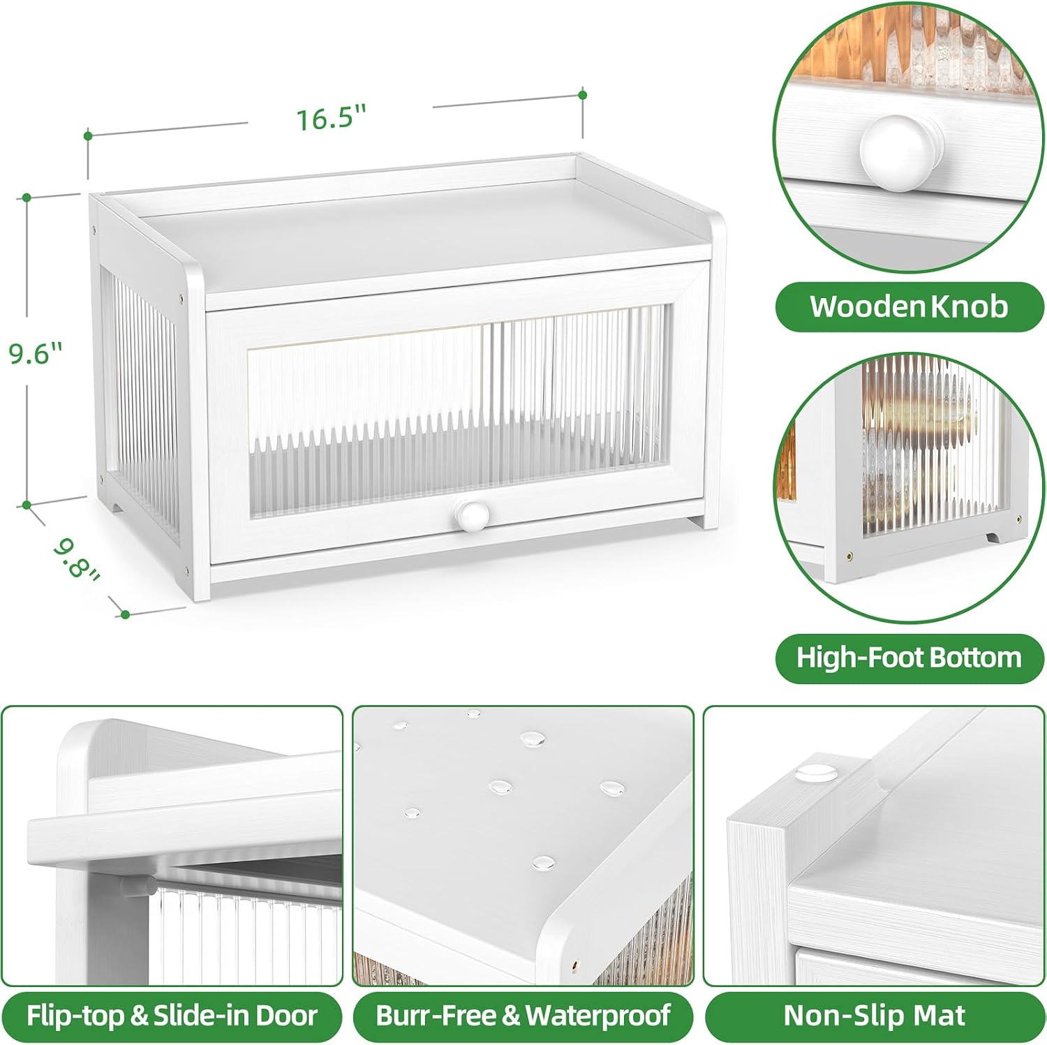 BAMBANG Bamboo Bread Box for Kitchen Countertop, Extra Large Farmhouse Bread Box with 4-Side Clear Panels, Wooden Bread