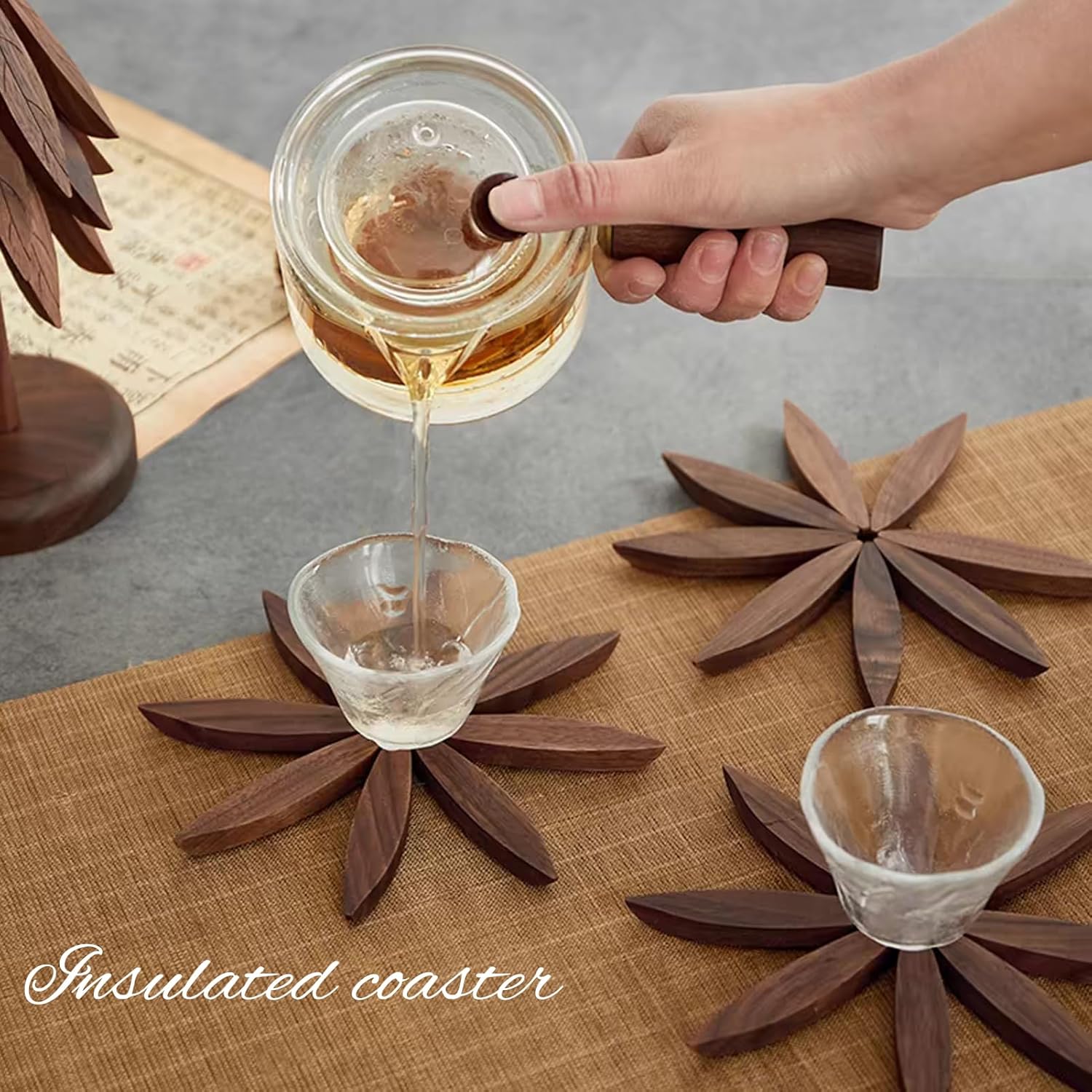 4Artful Foldable Wooden Hot Pads / B Walnut / Set of 4