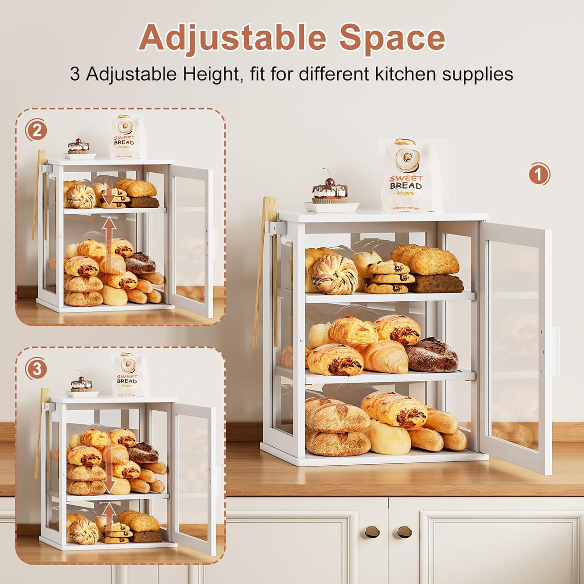 WOWLIVE Bread Box for Kitchen Countertop, 3 Layers Bread Storage Container | Large Bamboo Bread Bin for Homemade Bread