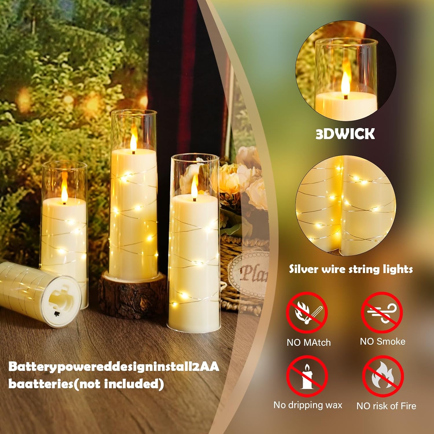 Sasigeiaa Flameless Candles with Embedded Star String - Battery Operated LED Candles, with Remote,12 Ivory Flickering