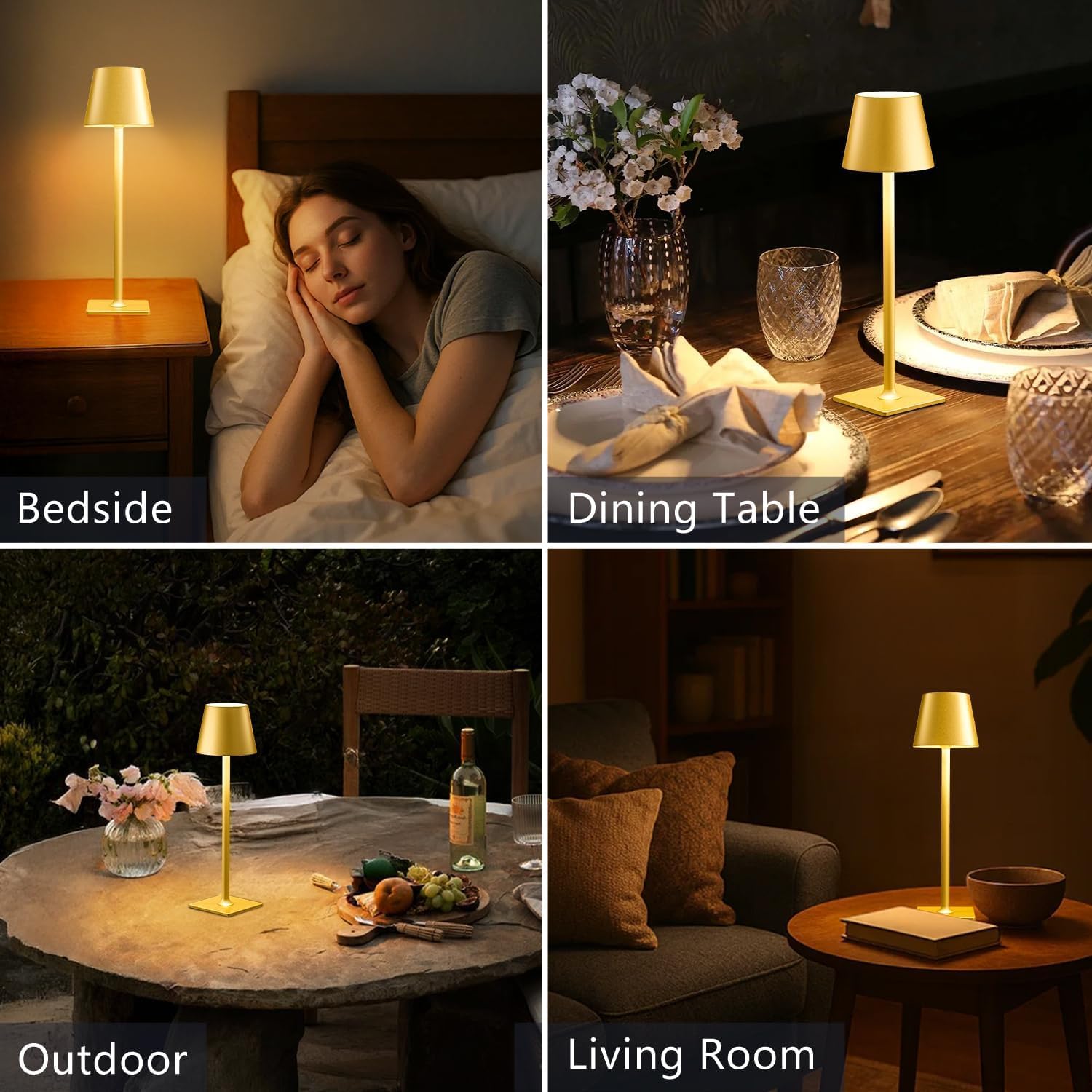 Yogaret Gold Rechargeable Cordless Table Lamp, Battery Operated, 2 Pack | 6000mAh battery lamps waterproof wireless