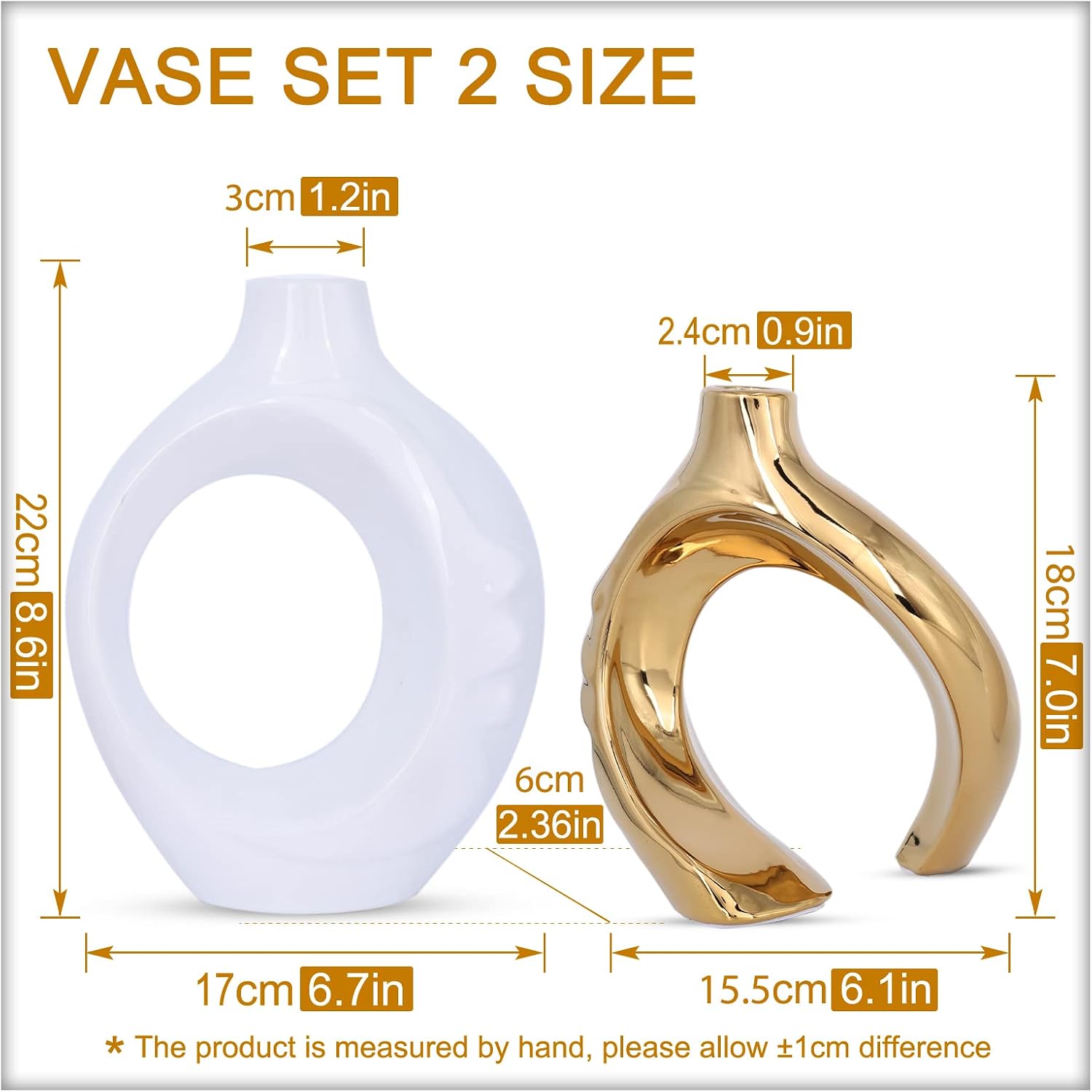 Ceramic Decorative Vase Home Decor / White Gold / Set of 2