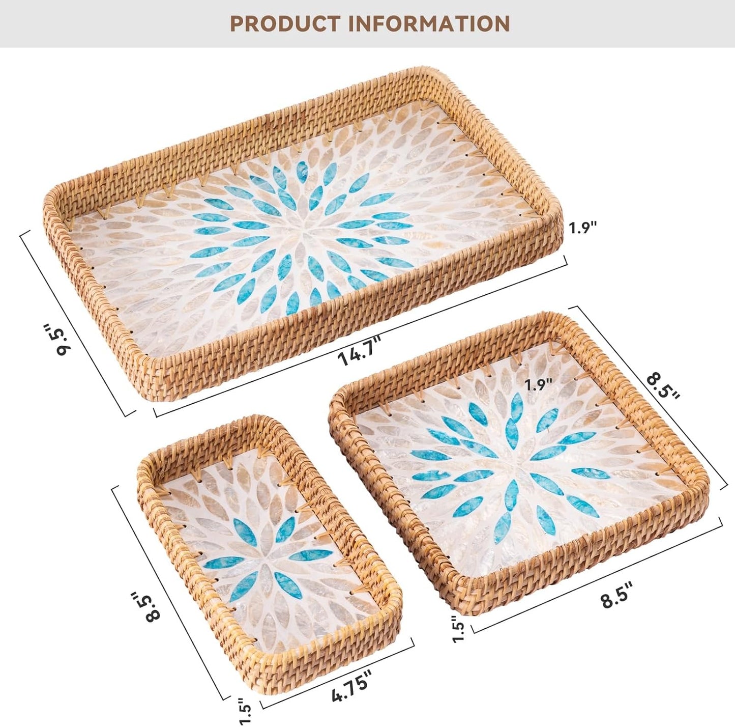 Rattan Tray / Decorative Wicker Serving Tray for Bread Fruit Tea / Leaf / Set of 3