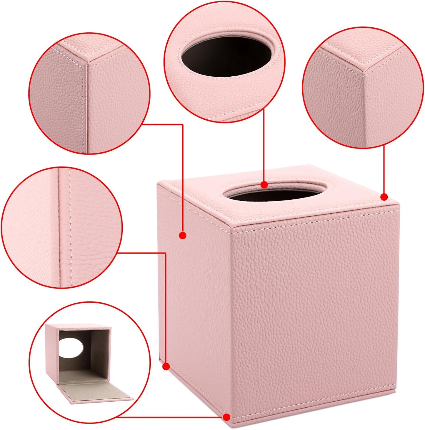 Tissue Box Cover Square Tissue Box Stylish PU Tissue Box Holder / Pink