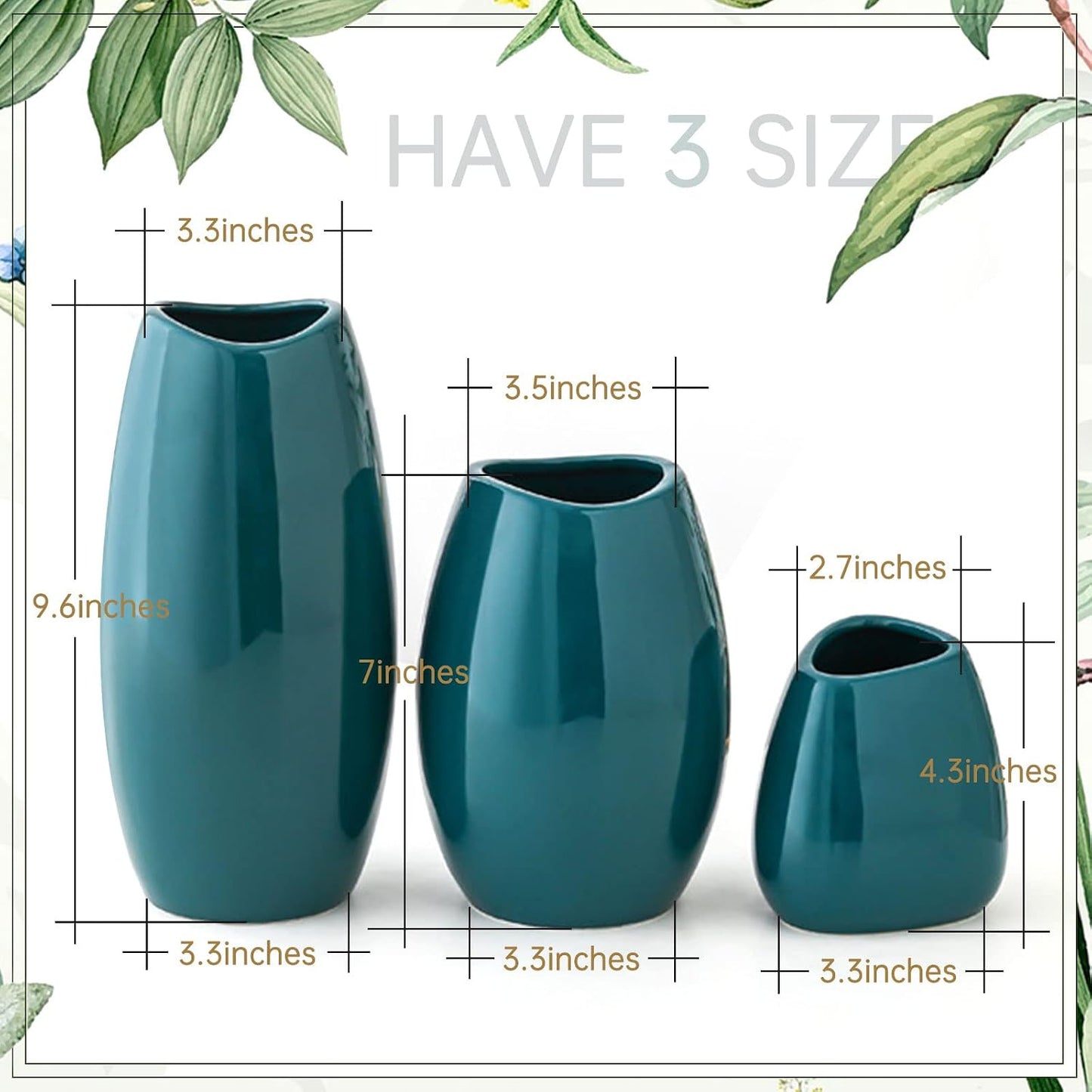 Ceramic Vase Flower Vase / Teal / Set of 3