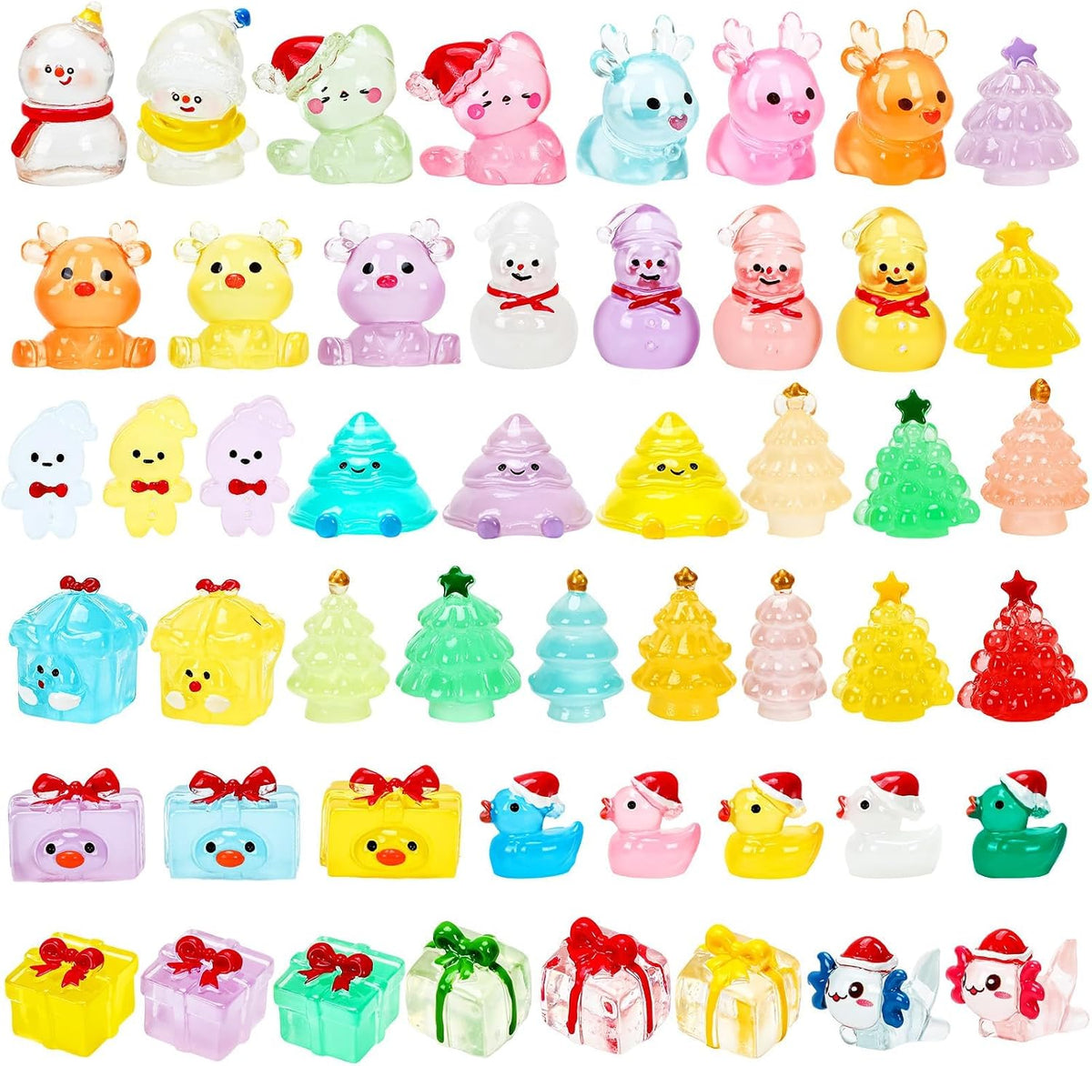 JUNEBRUSHS 50 Pcs Luminous Christmas Mini Resin Figurines