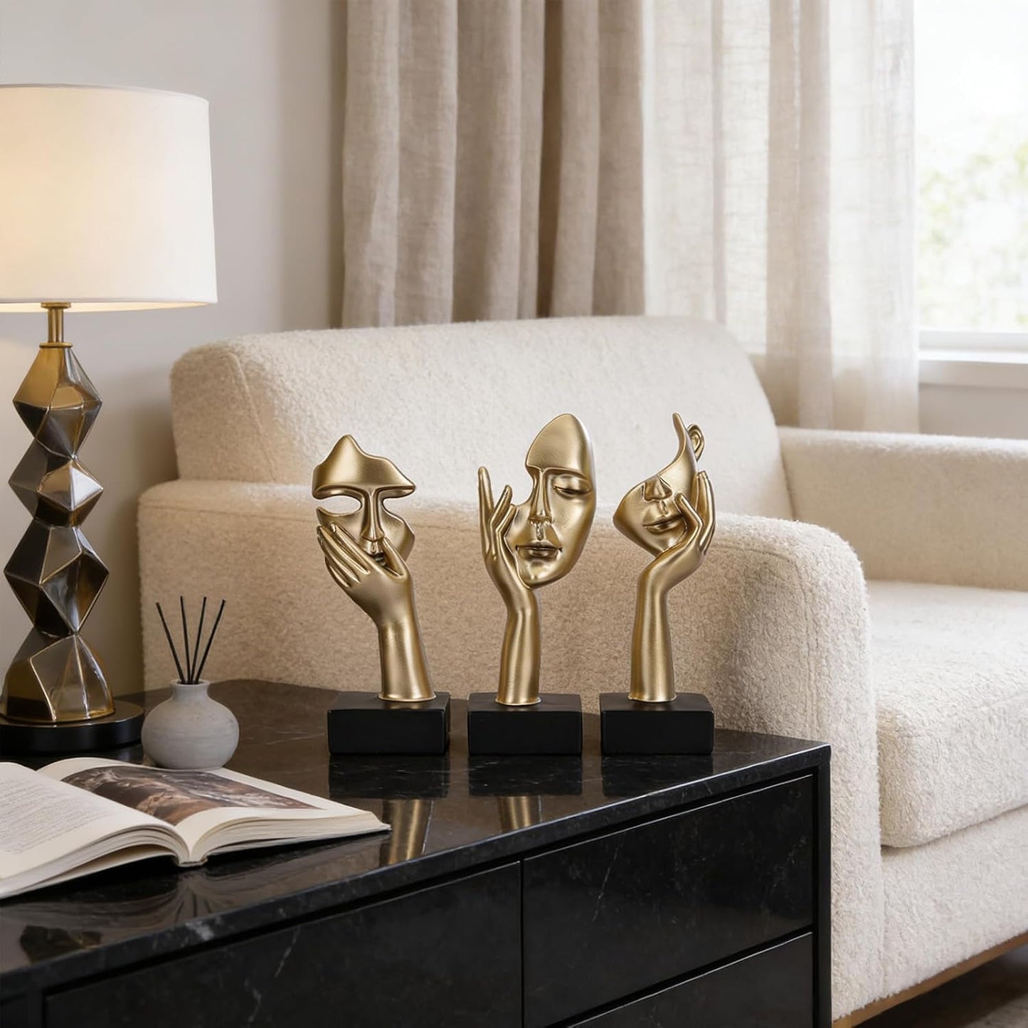 Thinker Large Statue Set / Gold / Set of 9