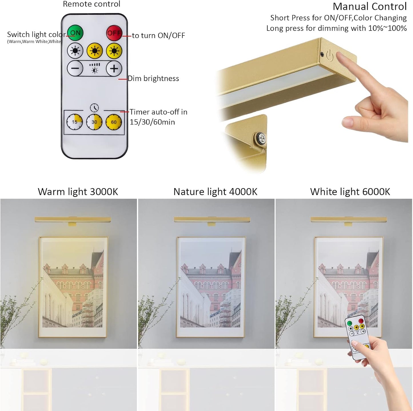 MIOBLUE 2Pack Picture Lights,16in Battery Operated Picture Lights for Paintings,Metal Rechargeable Art Display Light