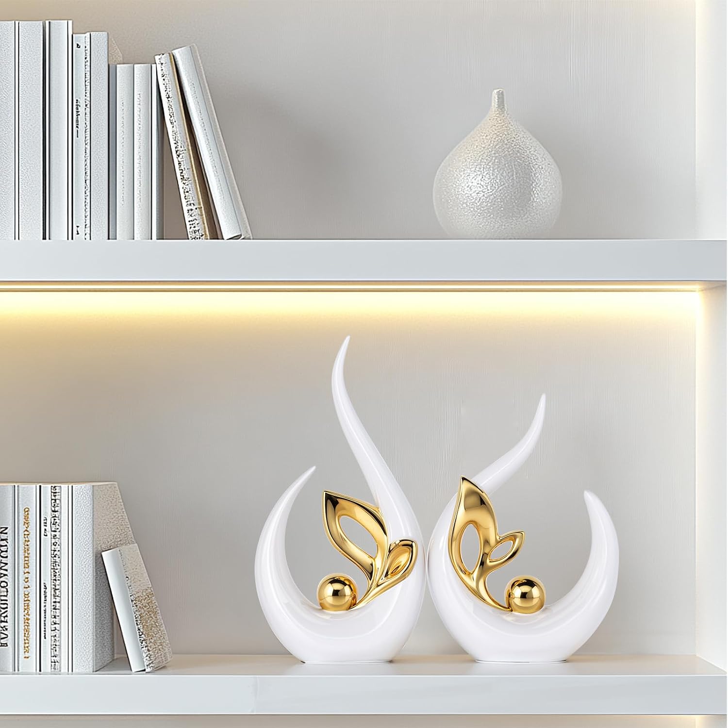 Abstract Ceramic Statue and Sculptures / White Gold