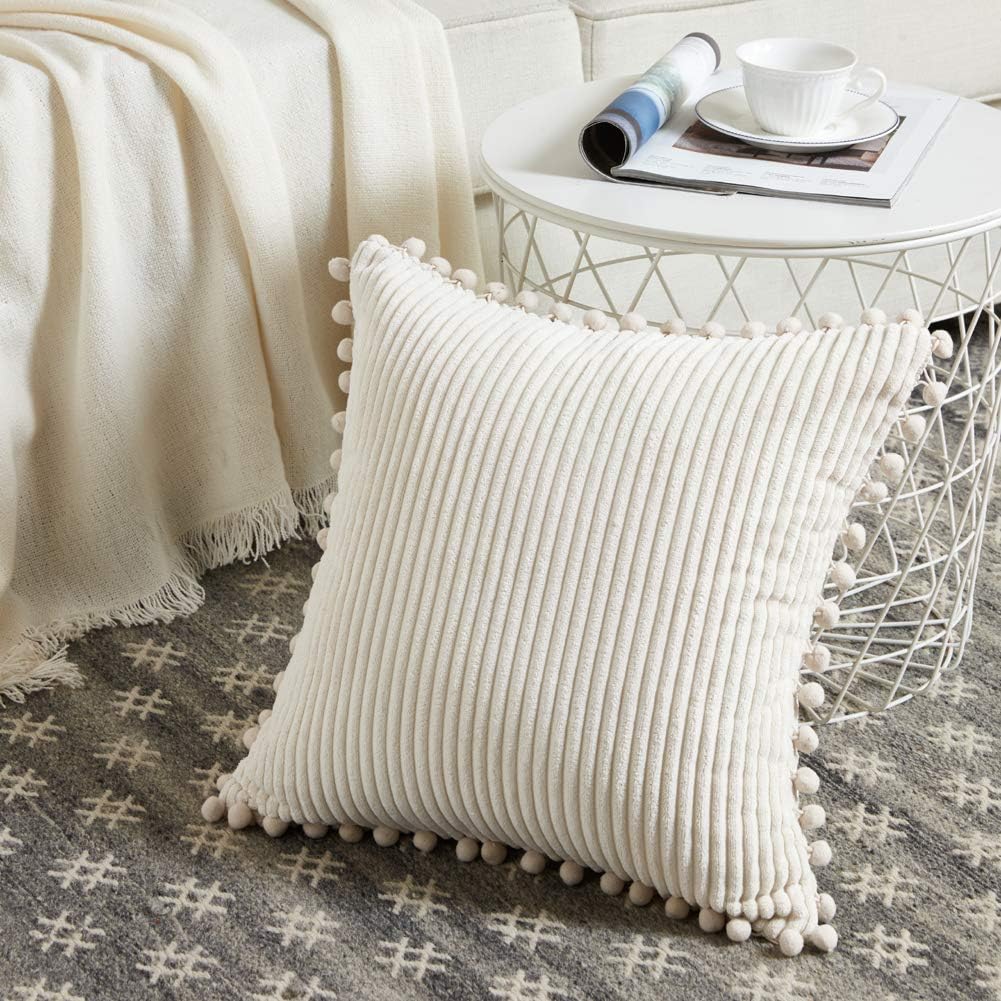Boho Decorative Throw Pillow Covers / 18 x 18 / Cream / Set of 2