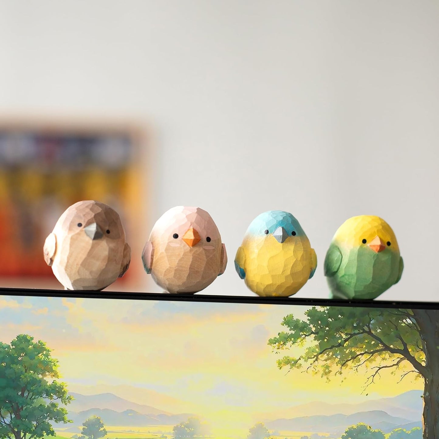 Hand-Carved Wooden Bird Figurines / Set of 4