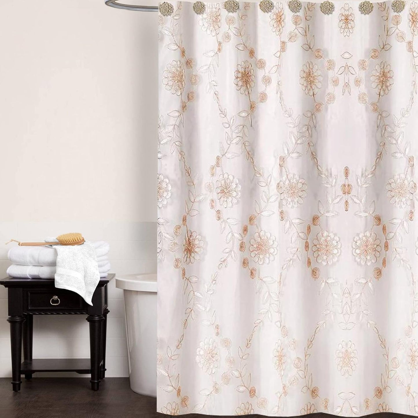 Zahari Home 13pc Rose Vine Bathroom Sheer Shower Curtain Sets Sheer Shower Curtain & 12 Shower Bathroom Hooks Modern
