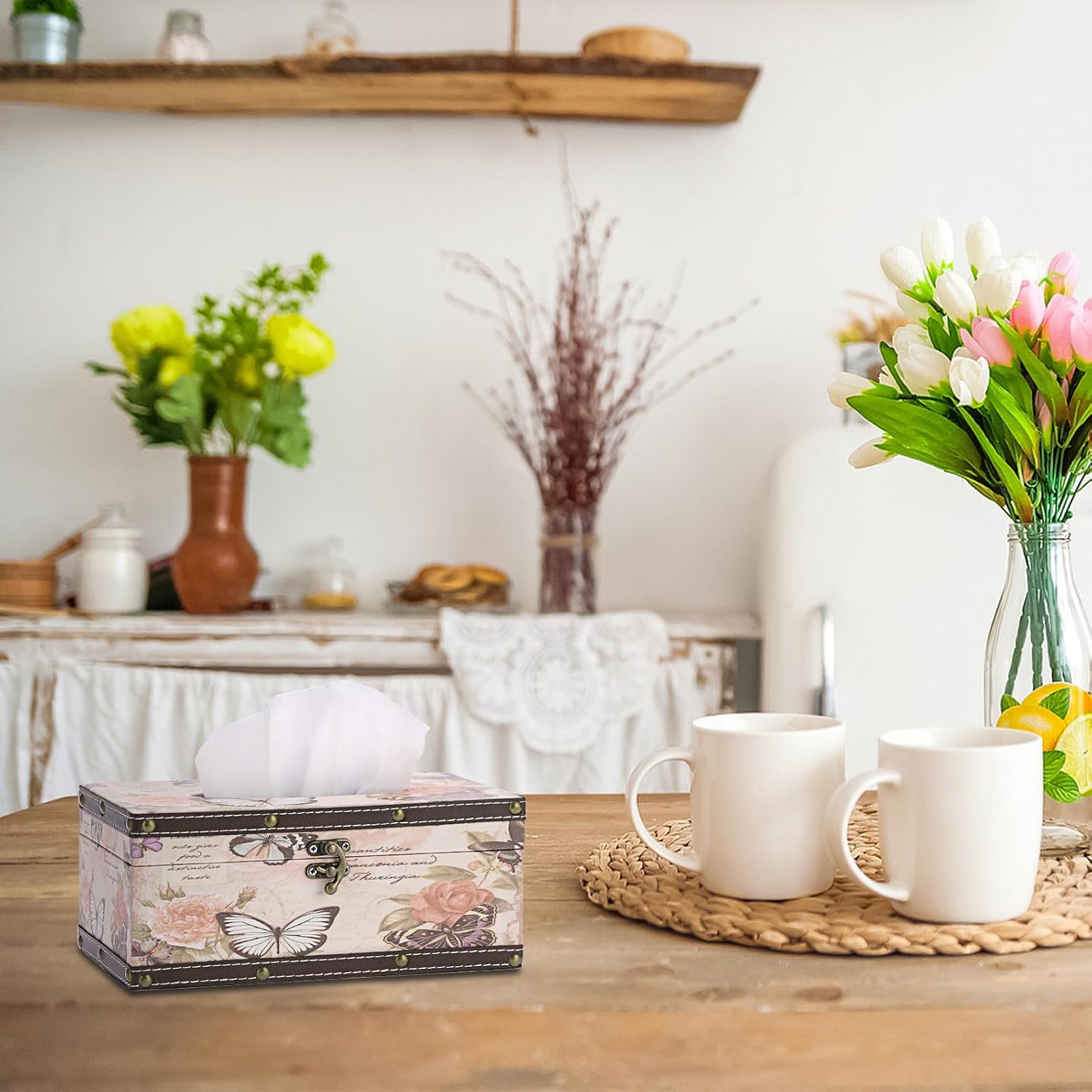 Vintage Tissue Box Cover / Pink / Medium