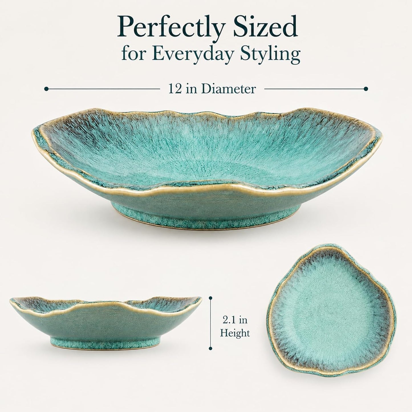 Ceramic Decorative Bowl / Green / 12in
