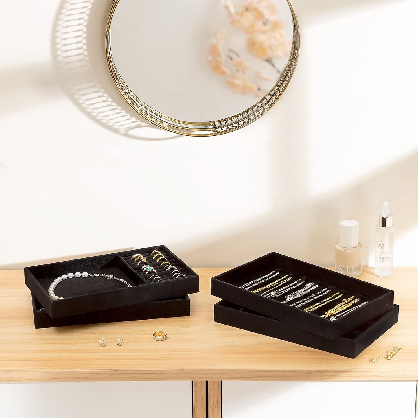 Stackable Jewelry Organizer Trays for Drawers / 4 Layers / Allblack