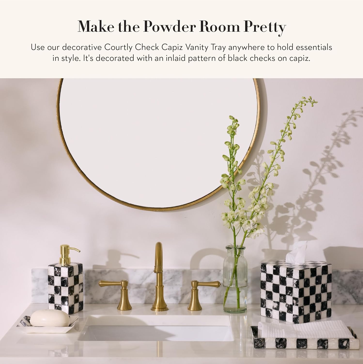 Capiz Vanity Tray / Courtly Check / Black