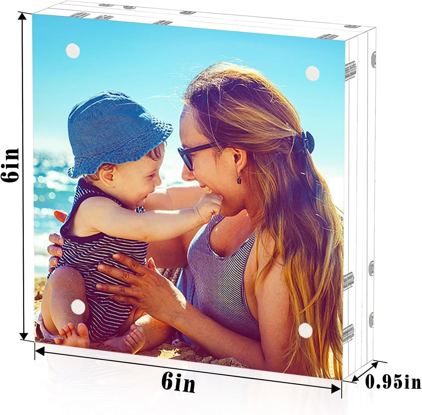 HELPLEX Acrylic Frame, 5 Pack 6x6 Acrylic Picture Frames, 24mm Thicker Square Frameless Clear Double Sided Magnetic