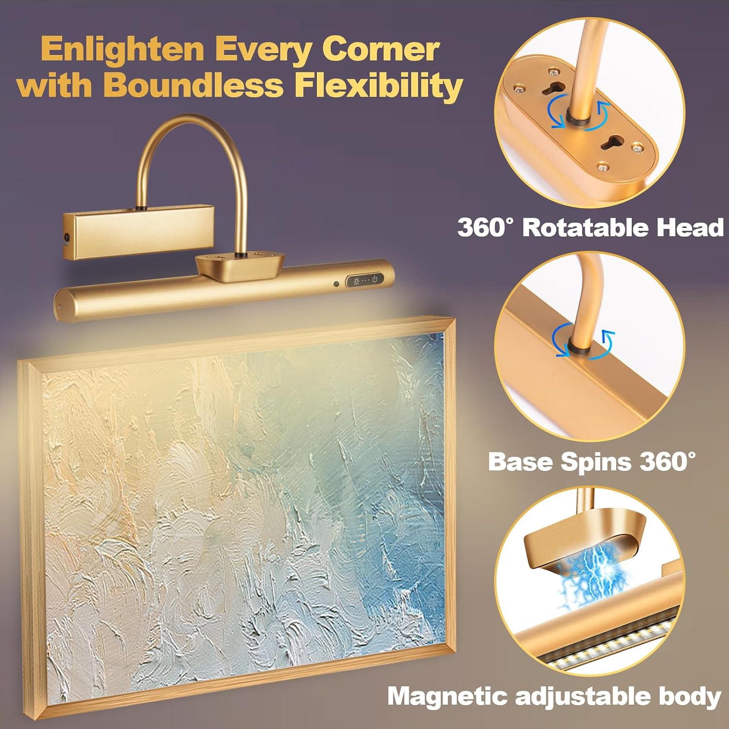 Dimmable Cordless Picture Light with Controller and Timer, Rechargeable 5000mAh Battery Wall Sconce for Wall Pictures