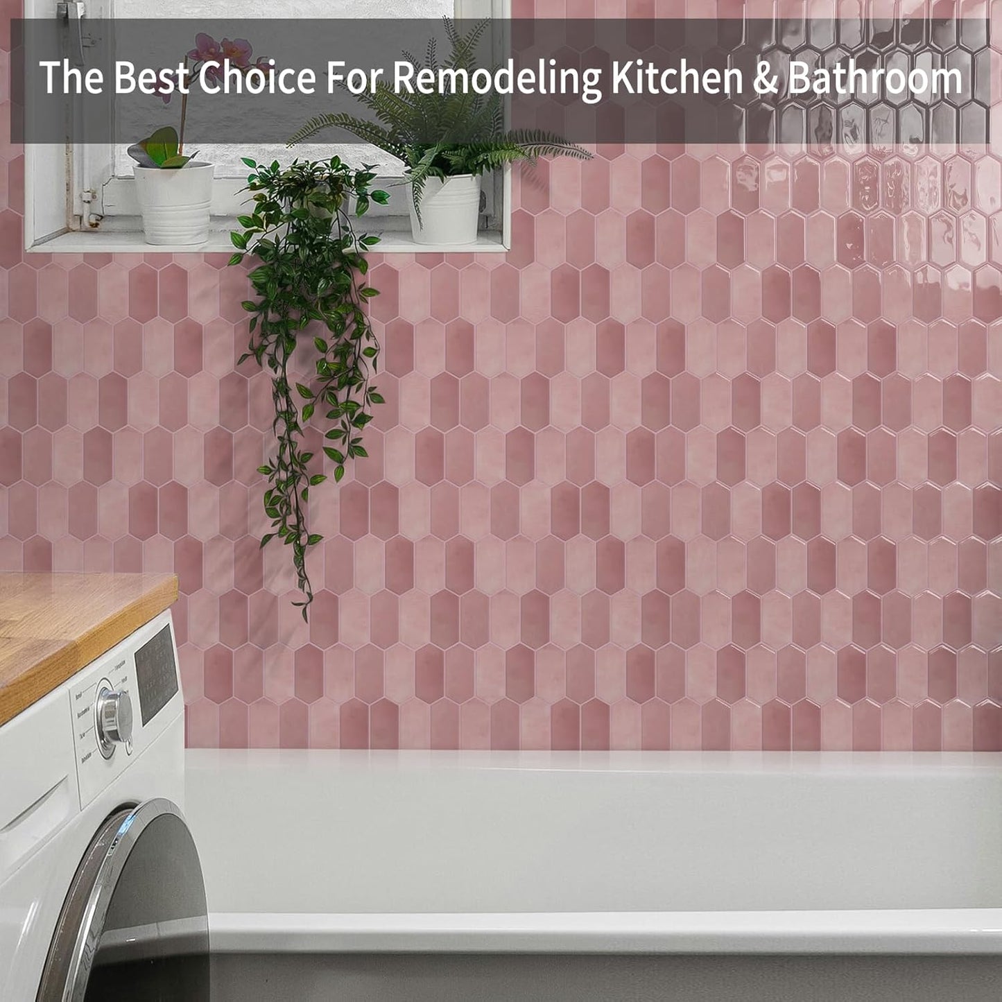 3D Waterproof Self-Adhesive Wall Tile Stick on Backsplash / Pink