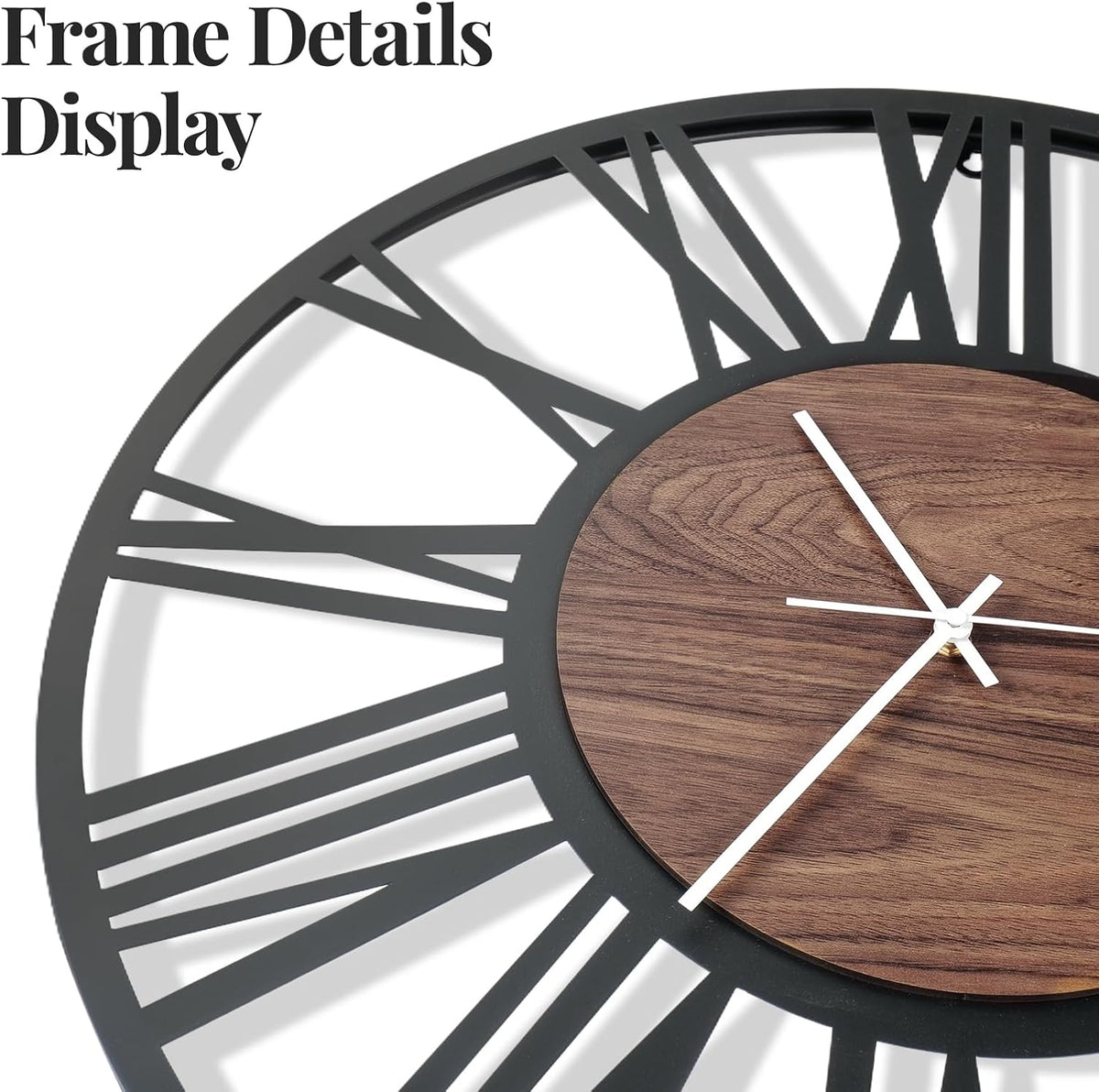 Cuspin 30 Inch Large Wall Clock Black Metal Frame with Walnut Wood Dial | Battery operated, Silent non ticking, Roman