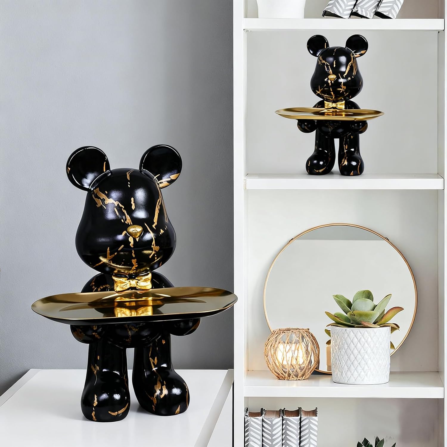 Bear Statue Resin Tray Sculpture / Black Gold