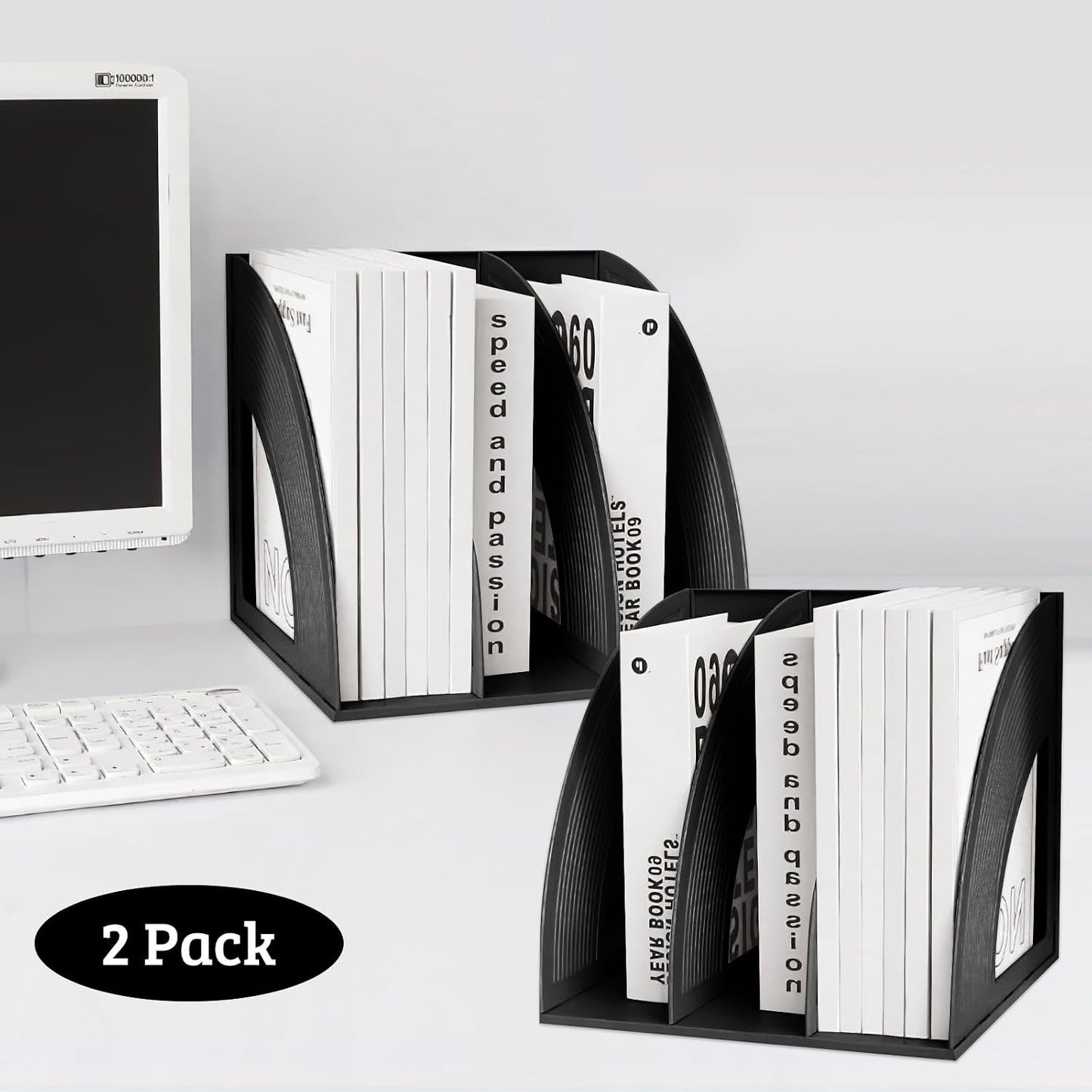 SAYEEC 2Pcs Magazine Holder Plastic File Sorter Binder Holder for Desk Folder Organizer Stand Book Shelf Dividers