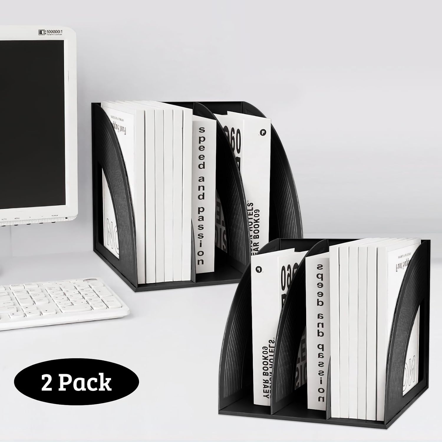 SAYEEC 2Pcs Magazine Holder Plastic File Sorter Binder Holder for Desk Folder Organizer Stand Book Shelf Dividers