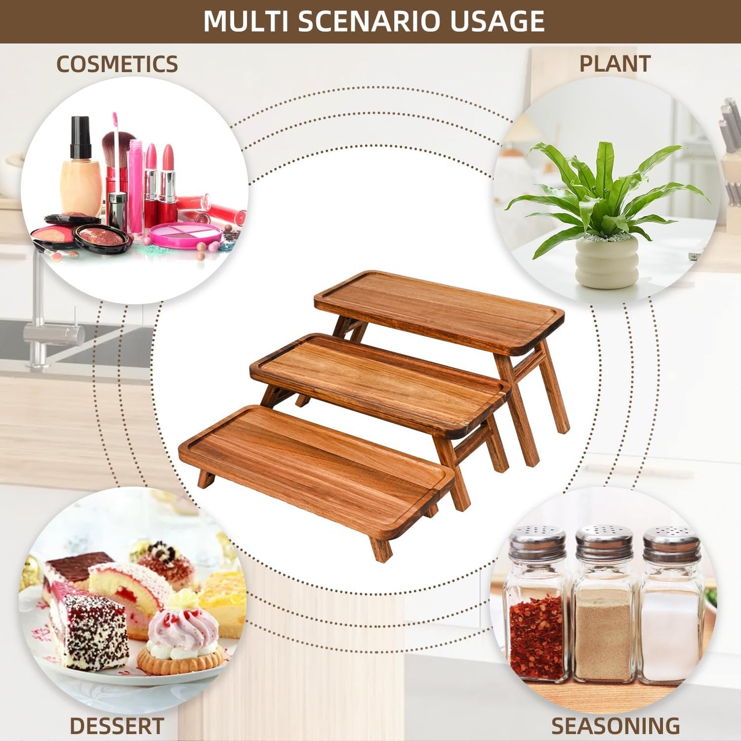3 Tier Serving Tray Acacia Wooden Tiered Tray Stand Foldable Dessert Table Display / Acacia Brown