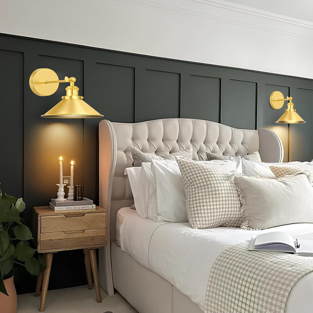 Gold Battery Operated Wall Sconce Set of 2,Vintage Wireless Wall Sconces with Remote,Dimmable Led Wall Lights,Wall Lamp