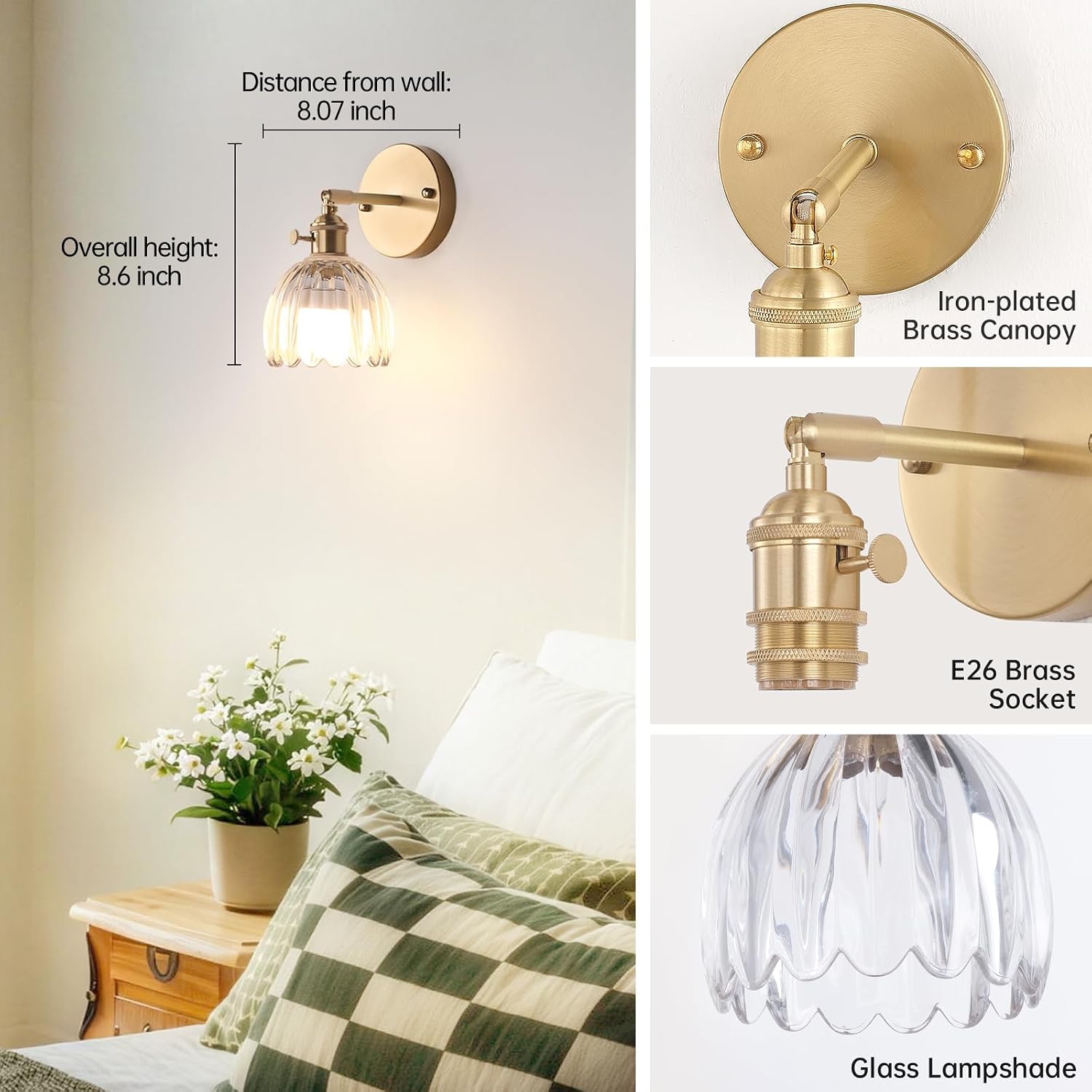 Vintage Wall Sconce / Clear / Battery Operated