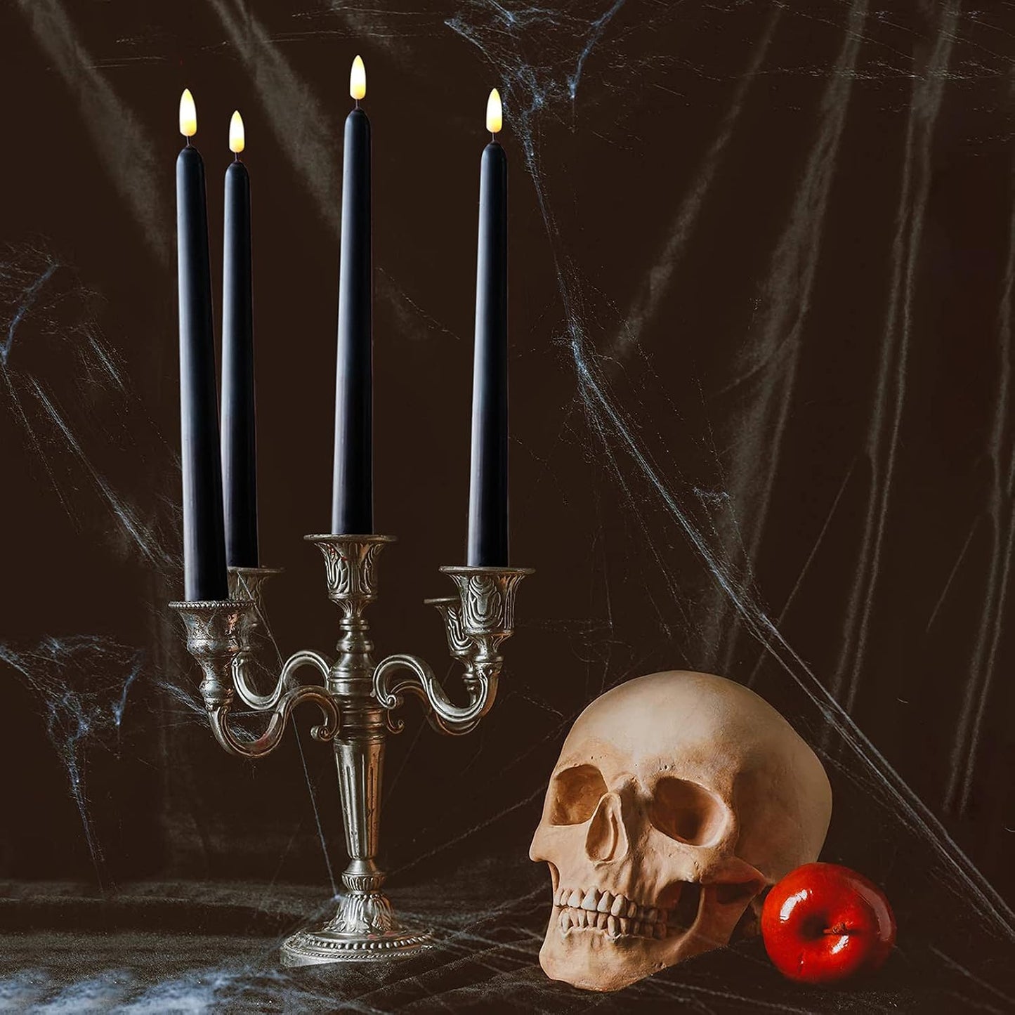 NONNO & ZGF 10 Pack Black 11'' LED Wax Covered Taper Candles with 2 Remote Control, Flameless Battery Operated Decor