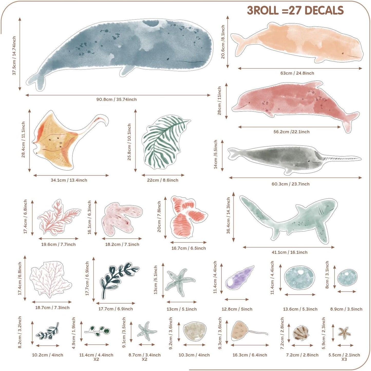 Vinyl DIY Watercolor Decals / Ocean Animals-a