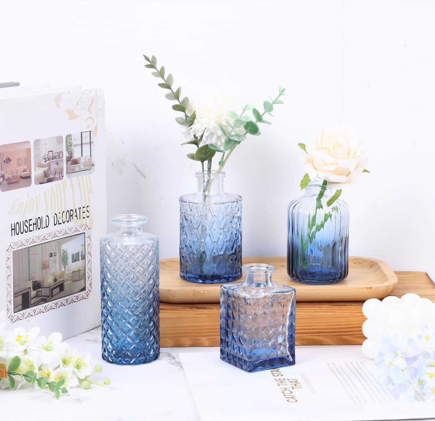 Glass Bud Vase Set / Blue / Set of 12