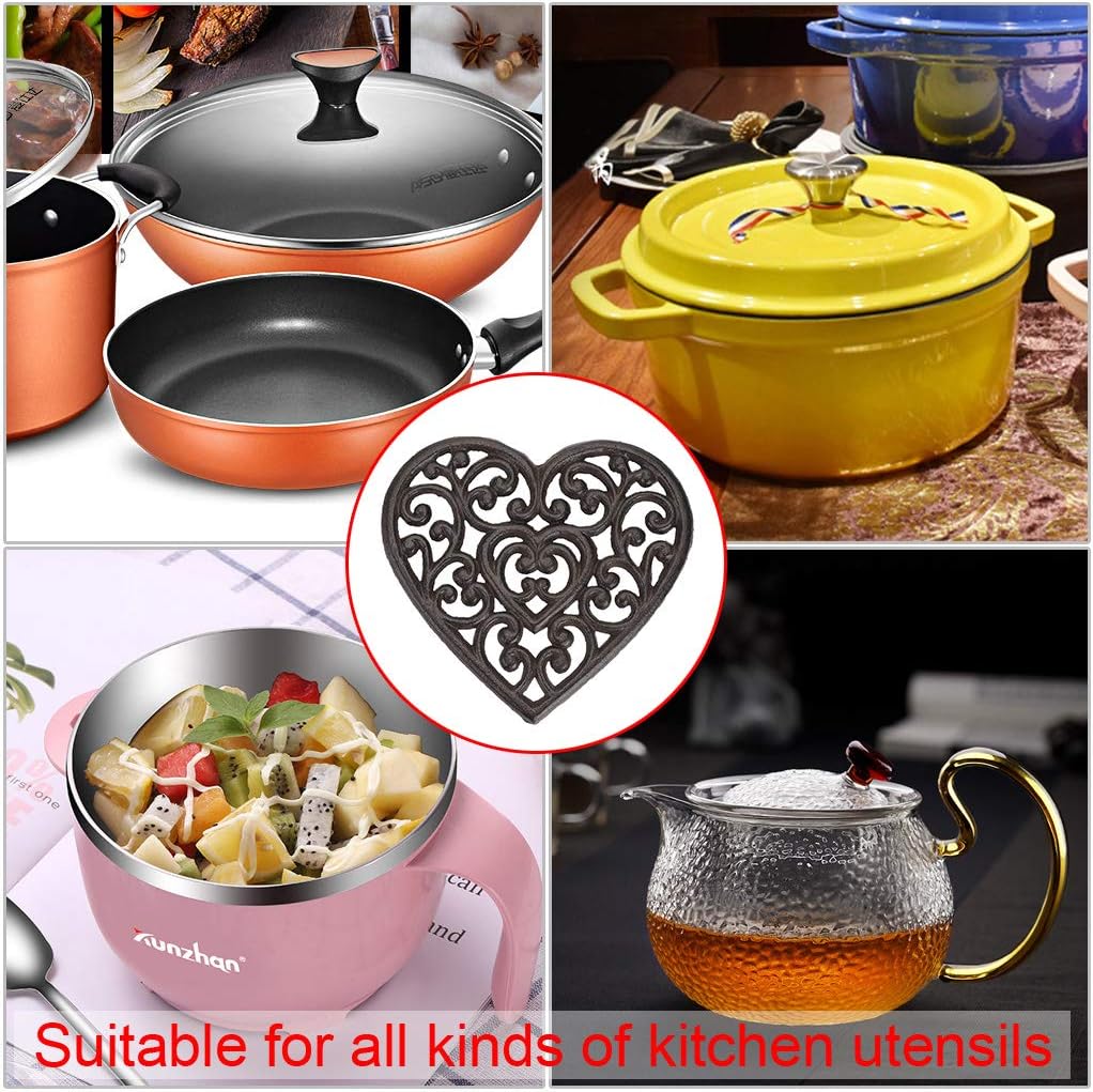 Sumnacon 2 Pcs 7.7 Inch Cast Iron Trivets - Heavy Duty Rustic Metal Hot Pot Pads, Vintage Hot Plate Trivets for Kitchen