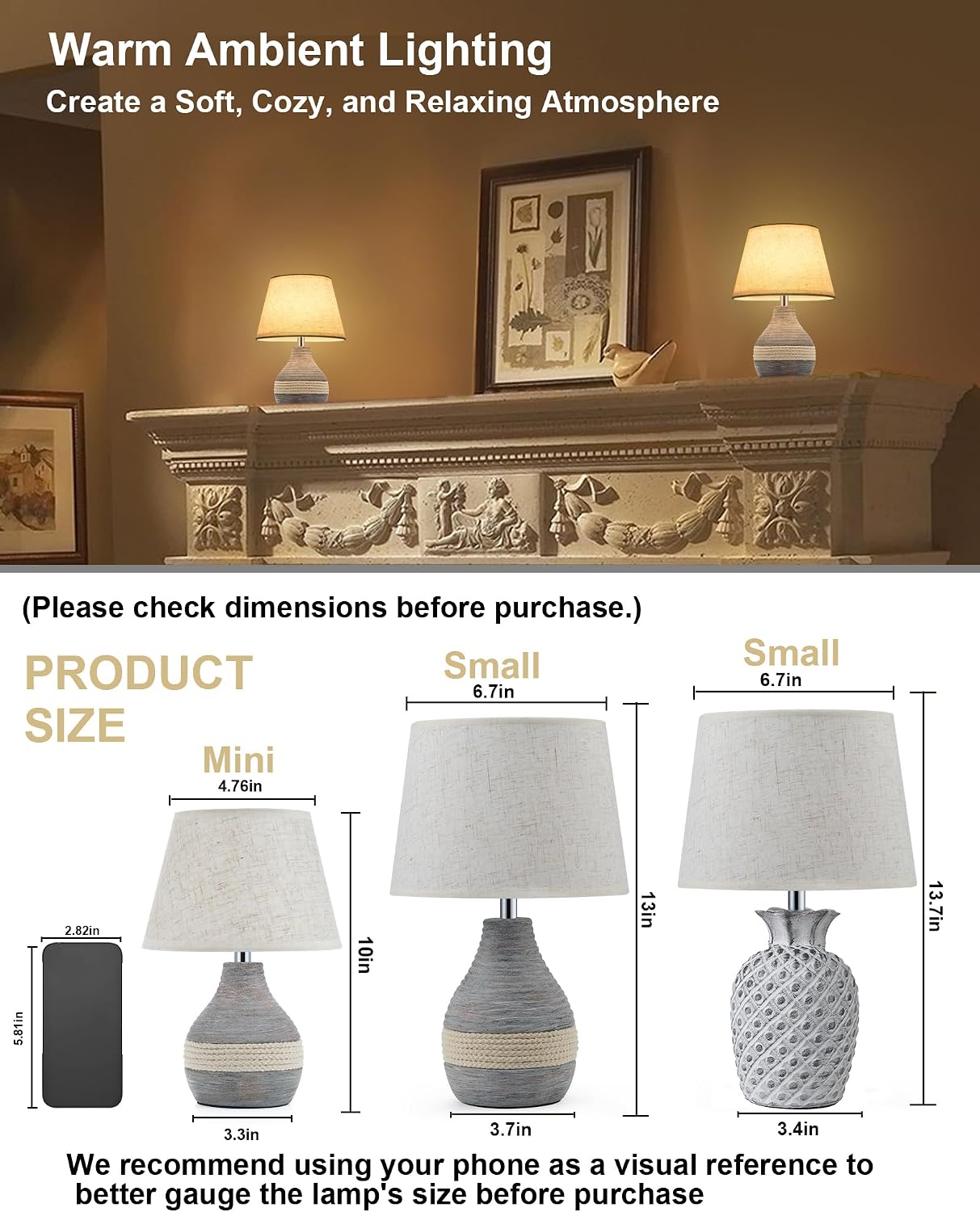 UMEXUS 10" Small Ceramic Cordless Table Lamp, Rechargeable Battery, Coastal | Timer, Dimmer, Linen Shade, Remote