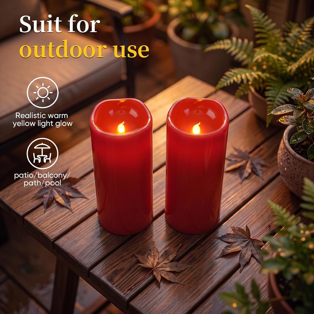 5plots 4"x10" Large Waterproof Flameless Candles Red LED Pillar Set of 2 | Battery operated LED candles with remote