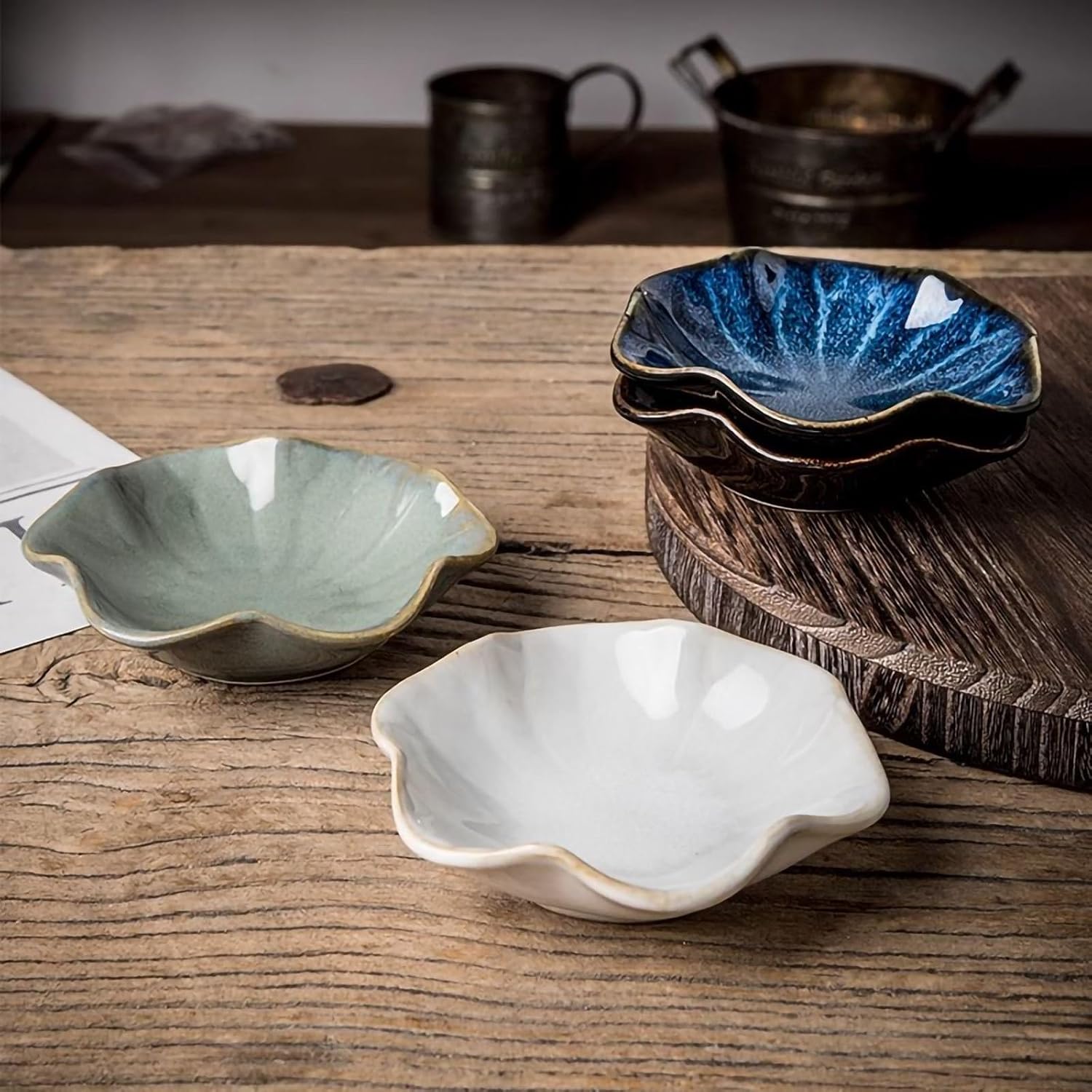 Lotus Leaf Shape Ring Holder Necklace Dish / White & White / Set of 2