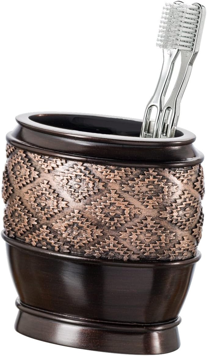 Creative Scents Dublin Brown 4 Piece Bathroom Accessory Set | Includes Soap Dispenser, Toothbrush Holder, Tumbler Cup &