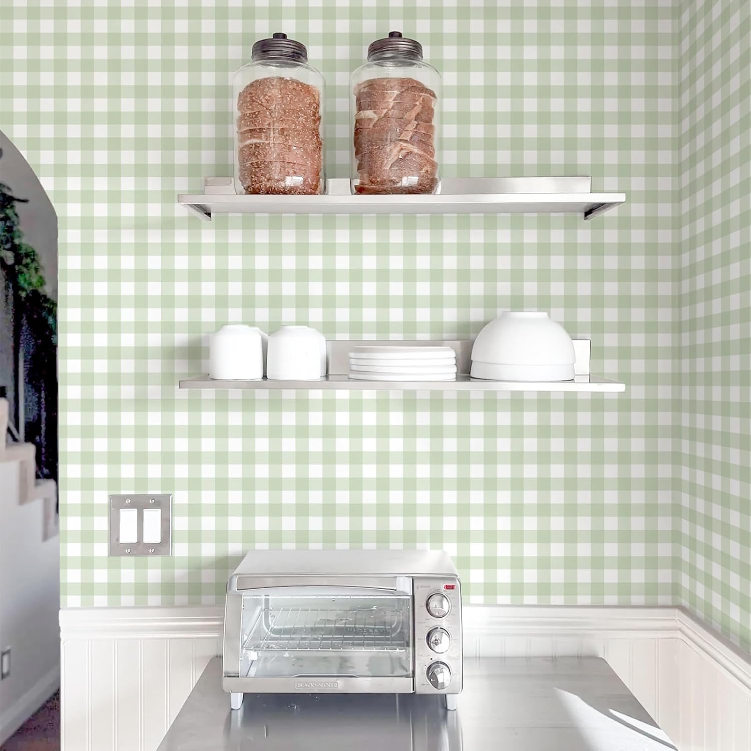 Plaid Peel and Stick Wallpaper Boho Plaid Contact Paper for Cabinet Checkered / 17.3 x 197 / Green