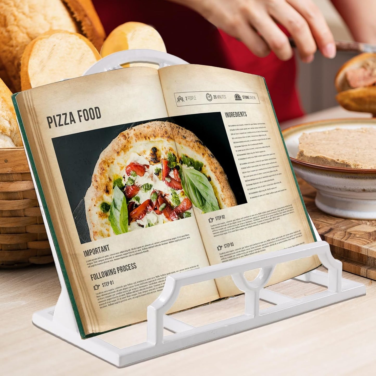 JOGREFUL Cast Iron Cookbook Stand, Kitchen Recipe Holder Trellis White | Heavy-Duty Book Vintage Holder, Reading Rest