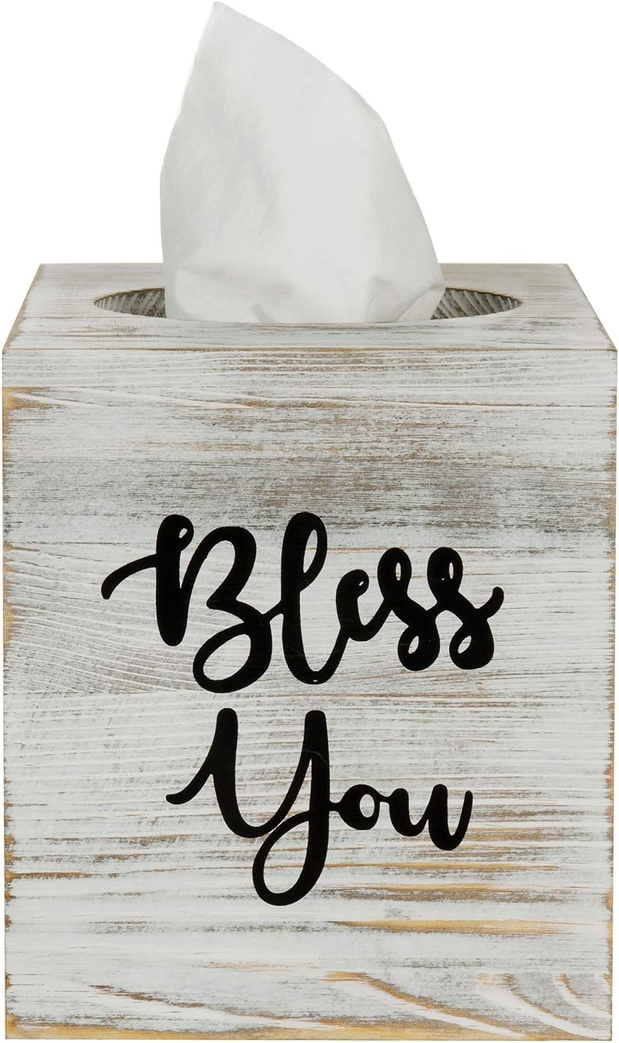 Washed Solid Wood Square Tissue Box Cover Holder Decorative Tissue Dispenser / Whitewashed / White