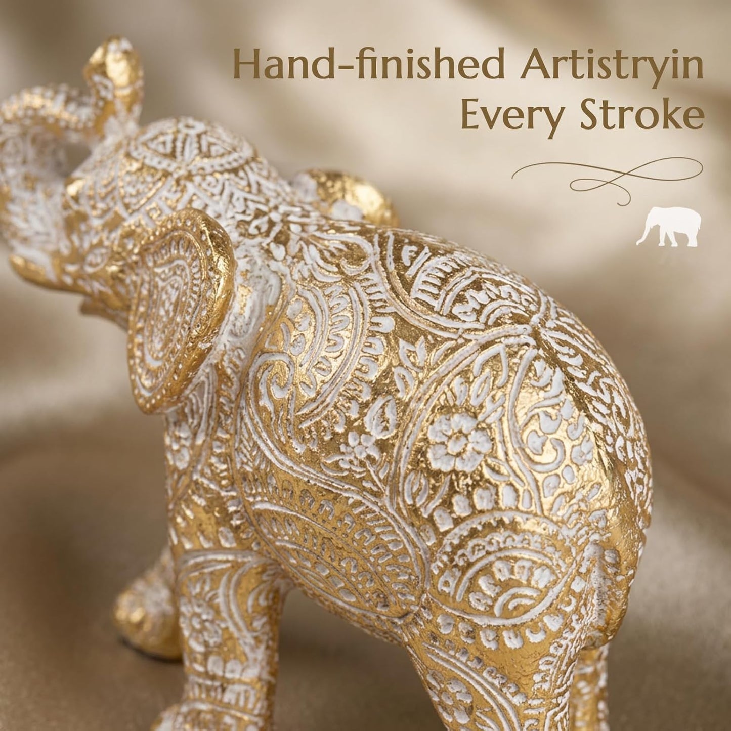 Elephant Statue Boho Home Decor Paisley Filigree Accent / Filigree Gold