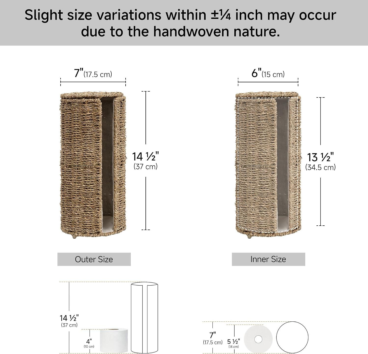 StorageWorks Seagrass Free Standing Toilet Paper Holder Stand for Bathroom, 3 Rolls of Toilet Tissue Storage with a
