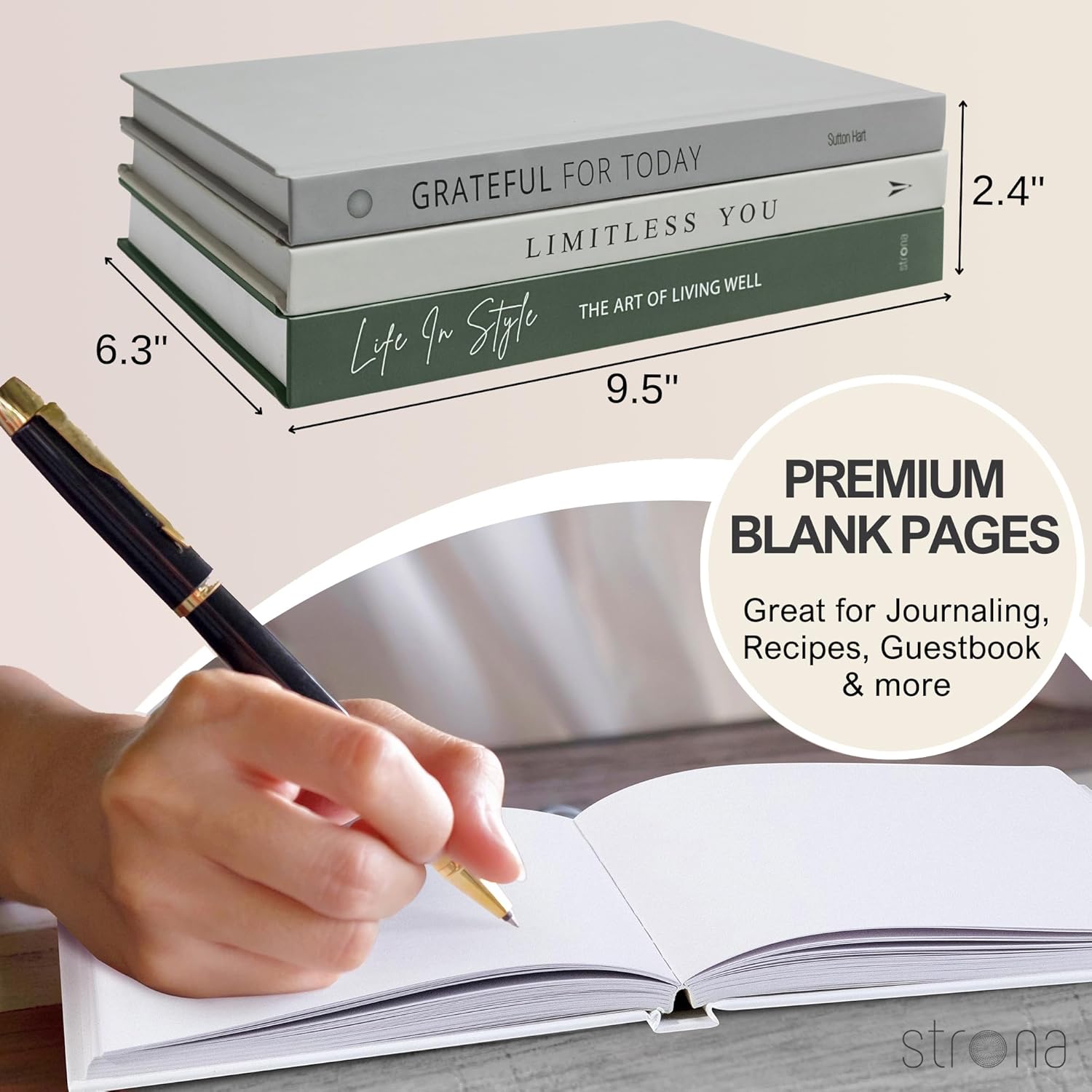 Faux Books / Green Decor Books / Olive Green, Cream, Gray