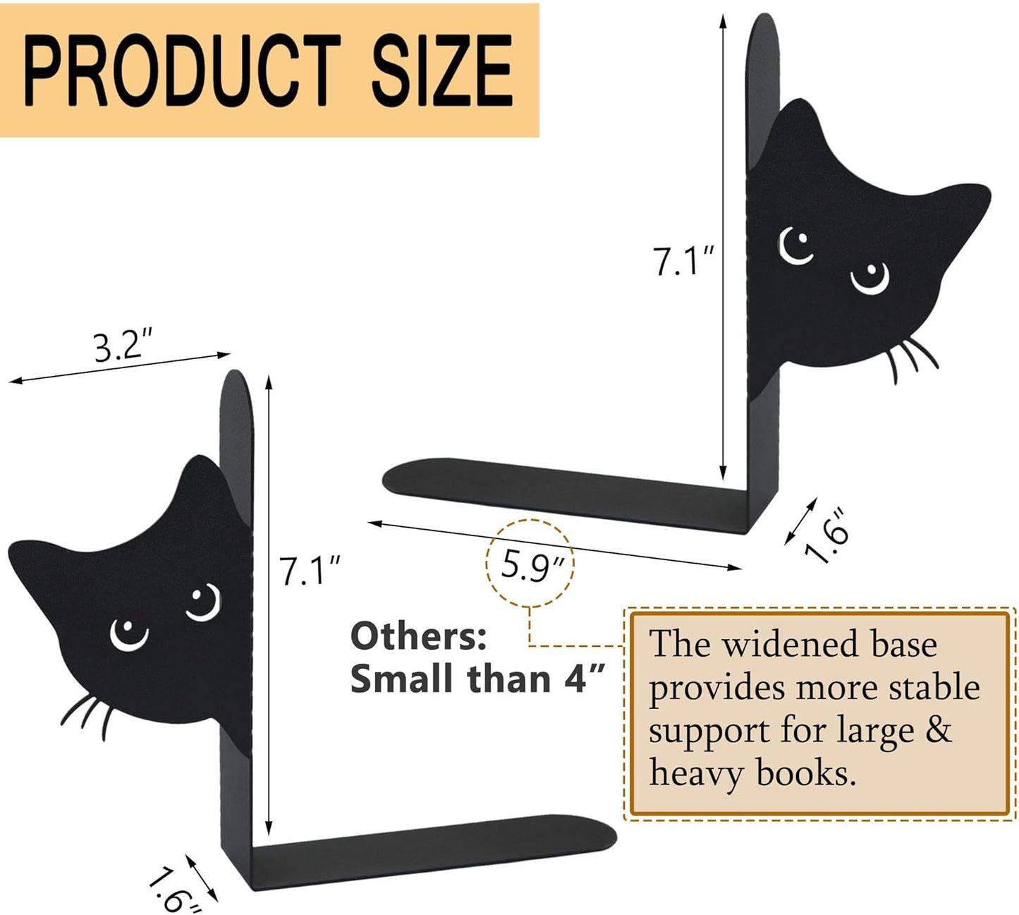 Bookends Metal Cat Book Ends / Cat-full Face / Black